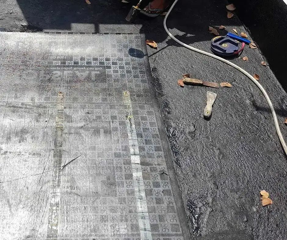 Newly applied basement waterproofing membrane Hartford, CT