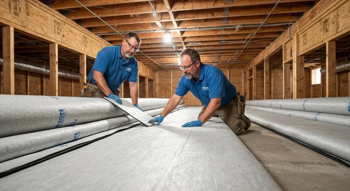 A certified professional performing crawl space encapsulation with meticulous attention to detail